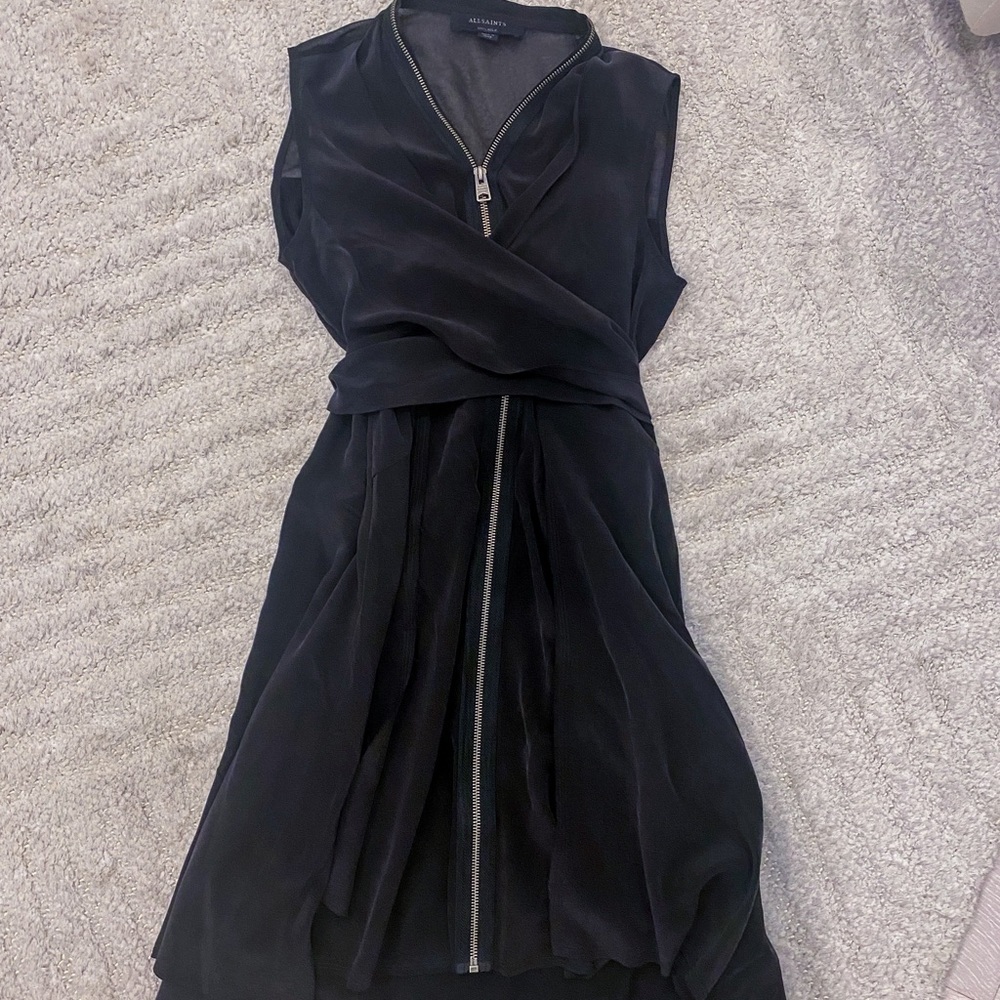 Like New! ALLSAINTS Jayda Zip-Front Silk Dress Women’s XS - Picture 2 of 6
